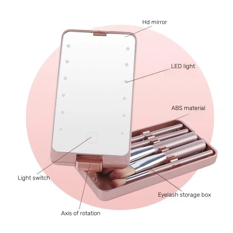 Led Makeup Mirror & Brush Storage Box