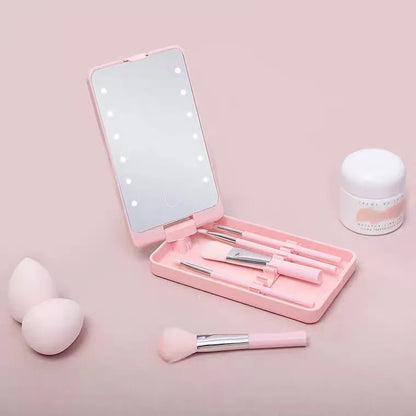 Led Makeup Mirror & Brush Storage Box