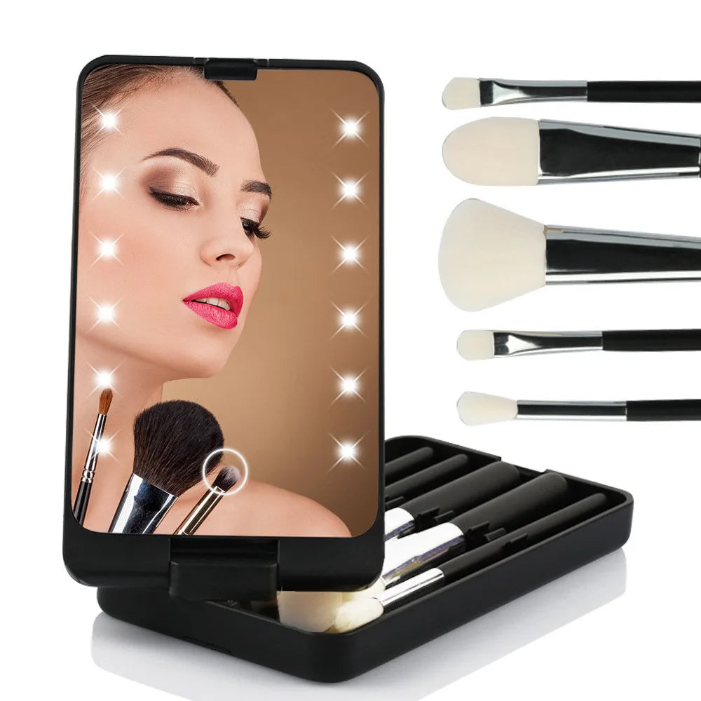 Led Makeup Mirror & Brush Storage Box